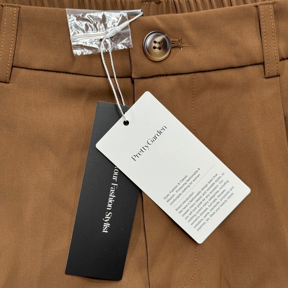 NEW Pretty Garden Pants Women's Large Brown Pleated High Waist Wide Leg Trousers - Picture 7 of 9